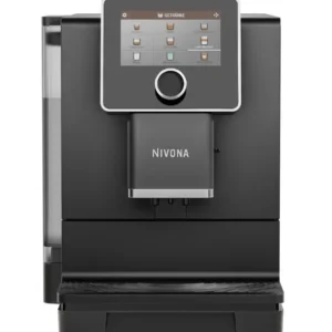 Luxusný čierny dotykový kávovar NIVONA NICR 960 s obrovským 5-palcovým displejom, prípravou dvoch šálok cappuccina súčasne a farebným podsvietením.
